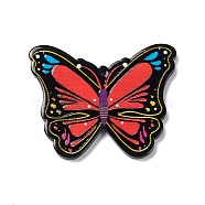 Opaque Resin Pendants, Butterfly Charms, Red, 31x39x2.5mm, Hole: 1.6mm(RESI-I049-01A)