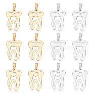 12Pcs 2 Color 201 Stainless Steel Pendants, Tooth, Golden & Stainless Steel Color, 34.5x22x1.5mm, 6pcs/color(FIND-DC0001-59)