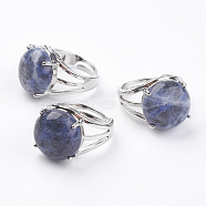 Adjustable Natural Sodalite Finger Rings, with Brass Findings, US Size 7 1/4(17.5mm)(RJEW-F075-01D)