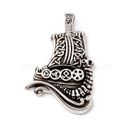 Tibetan Style 304 Stainless Steel Pendants, Boat, Antique Silver, 47x32x6mm, Hole: 8x5mm(STAS-P305-29AS)
