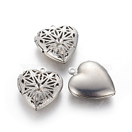 316 Stainless Steel Locket Pendants, Hollow, Heart, Photo Frame Charms for Necklaces, Stainless Steel Color, Fit for 3mm rhinestone, 22~22.5x19~19.5x5.5mm, Hole: 1.6mm(STAS-G192-05P)