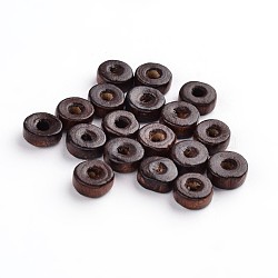 Natural Wood Beads, Lead Free, Dyed, Flat Round, Brown, 8x3.5mm, Hole: 3mm(X-TB041-5)