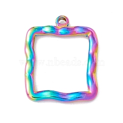 Ion Plating(IP) 304 Stainless Steel Pendants, Square, Rainbow Color, 25.5x20x2.5mm, Hole: 1.8mm(STAS-C049-08M)