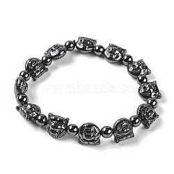 Round & Tiger Head Synthetic Non-magnetic Hematite Beaded Stretch Bracelets for Women, Inner Diameter: 2-3/8 inch(6cm)(BJEW-Q345-06)