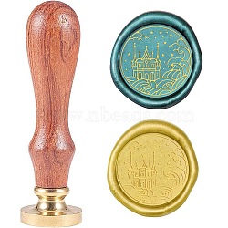 Wax Seal Stamp Set, Sealing Wax Stamp Solid Brass Head,  Wood Handle Retro Brass Stamp Kit Removable, for Envelopes Invitations, Gift Card, Castle Pattern, 83x22mm(AJEW-WH0208-158)