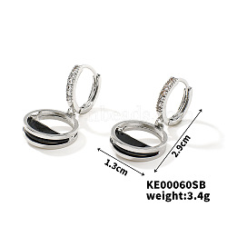 Fashionable Ring Brass Cubic Zirconia Hoop Earrings for Women, Simple and Versatile Earrings Jewelry, Platinum, 29x13mm(GD5686-2)