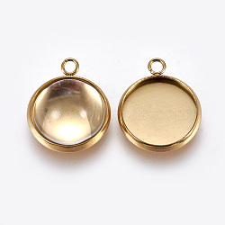 DIY Pendant Making, 304 Stainless Steel Pendant Cabochon Settings and Flat Round Glass Cabochons, Clear, Golden, 17x14x2mm, Hole: 2mm, Tray: 12mm, 12x6mm(DIY-X0098-27G)