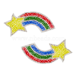 Glass Rhinestone Garment Accessores, Sew on Beading Patches, Appliques, Badges, with Felt Base, for Clothes, Dress, Rainbow with Star, Colorful, 102x44x5mm(PATC-WH0001-15)