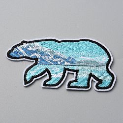 Polar Bear with Scenery Computerized Embroidery Cloth Iron on/Sew on Patches, Costume Accessories, Cyan, 43x84x1.5mm(DIY-WH0409-14)