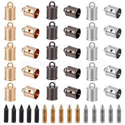 WADORN 30 sets 3 Colors Zinc Alloy Cord Ends, with Screw, End Caps, Column, Mixed Color, 19x12mm, Hole: 4mm and 2.5mm, Inner Diameter: 11mm, Screw: 11x3mm, 10 sets/color(FIND-WR0007-04)