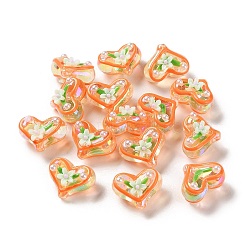 Valentine's Day Transparent Acrylic Beads, with Enamel, Heart, Coral, 16x20~21x12~13mm, Hole: 1.5~1.6mm(ACRC-H001-02D)