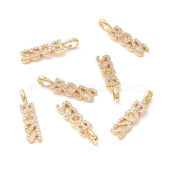 Brass Micro Pave Clear Cubic Zirconia Pendants, Long-Lasting Plated, Lead Free & Cadmium Free & Nickel Free, BOSS Word Shape, Real 18K Gold Plated, 22x5.5x2mm, Hole: 3x4.5mm(ZIRC-Z019-37G-NR)