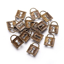 Metal Alloy Pendants, Lead Free and Cadmium Free, Padlock, Antique Bronze, 15x11x1mm, Hole: 5mm(PALLOY-A14179-AB-NF)
