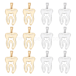 12Pcs 2 Color 201 Stainless Steel Pendants, Tooth, Golden & Stainless Steel Color, 34.5x22x1.5mm, 6pcs/color(FIND-DC0001-59)