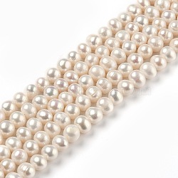 Natural Cultured Freshwater Pearl Beads Strands, Round, Bisque, 6~7x6.5~8mm, Hole: 0.6mm, about 54pcs/strand, 13.98 inch(35.5cm)(PEAR-L033-15-01)