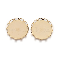 304 Stainless Steel Cabochon Settings, Lace Edge Bezel Cups, Flat Round, Golden, Tray: 15mm, 16x3mm(STAS-P249-16F-G)