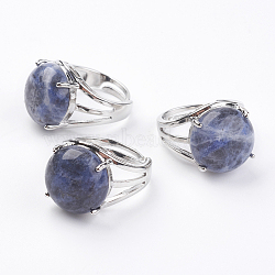 Adjustable Natural Sodalite Finger Rings, with Brass Findings, US Size 7 1/4(17.5mm)(RJEW-F075-01D)