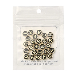 26Pcs 26 Style Alloy Enamel Beads, Cadmium Free & Lead Free, Light Gold, Flat Round with Alphabet, Black, 8x4mm, Hole: 1.5mm, 1pc/style(ENAM-YW0001-90A)