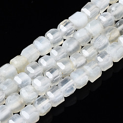 Natural Moonstone Beads Strands, Cube, Faceted, 4x4x4mm, Hole: 0.9mm, about 97~98pcs/strand, 15.16 inch~15.43 inch(38.5~39.2cm)(G-N328-43)