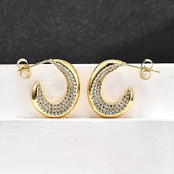 Brass Micro Pave Clear Cubic Zirconia Stud Earrings for Women, C-Shaped, Real 18K Gold Plated, 20x18.5x4mm(EJEW-U056-04B-G)