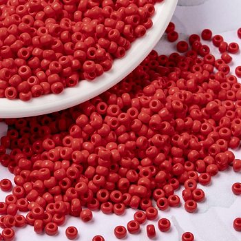 MIYUKI Round Rocailles Beads, Japanese Seed Beads, 8/0, (RR407) Opaque Vermillion Red, 8/0, 3mm, Hole: 1mm, about 422~455pcs/10g