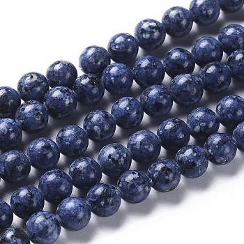 Natural Larvikite Beads Strands, Dyed & Heated, Round, Blue, 8mm, Hole: 1mm, about 44pcs/strand, 15.3 inch(39cm)