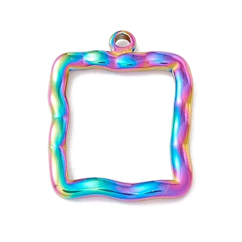 Ion Plating(IP) 304 Stainless Steel Pendants, Square, Rainbow Color, 25.5x20x2.5mm, Hole: 1.8mm