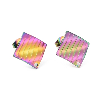 Ion Plating(IP) 304 Stainless Steel Stud Earring Finding, with Hole, Rhombus, Rainbow Color, 16.5x16.5x1.5mm, Hole: 1.4mm, Pin: 0.8mm