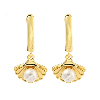 Brass Hoop Earrings, Shell Pearl Dangle, Long-Lasting Plated, Cadmium Free & Lead Free, Real 18K Gold Plated, 31mm