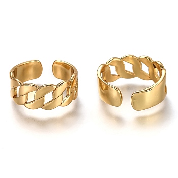 Brass Cuff Rings, Open Rings, Long-Lasting Plated, Curb Chain, Real 18K Gold Plated, US Size 7 1/4(17.5mm)