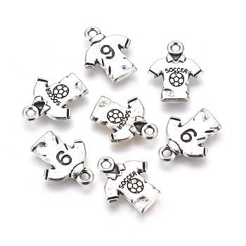 Alloy T-Shirt Pendants, Sports Charms, Football Jersey Charms,Lead Free & Cadmium free & Nickel Free, DIY Jewelry for, Antique Silver, 18.5x15x2mm, hole: 2mm