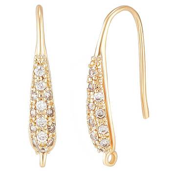 10Pcs Brass Micro Pave Cubic Zirconia Earring Hooks, with Horizontal Loops, Real 18K Gold Plated, 19.5x3x9mm, Hole: 1mm, 18 Gauge, Pin: 1mm