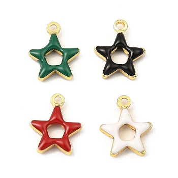 Brass Enamel Charms, Real 18K Gold Plated, Long-Lasting Plated, Lead Free & Cadmium Free, Star Charm, Mixed Color, 10x8x2mm, Hole: 1mm