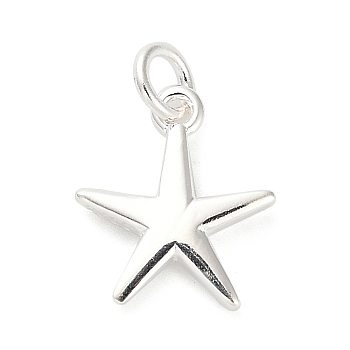 925 Sterling Silver Charms, Silver Color Pated, with 925 Jump Rings and 925 Stamp, Star, 13x9.5x1.5mm, Hole: 2mm