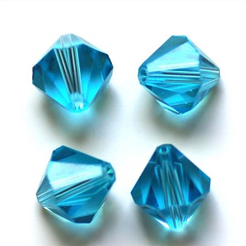 Imitation Austrian Crystal Beads, Grade AAA, Faceted, Bicone, Cyan, 4x4mm, Hole: 0.7~0.9mm