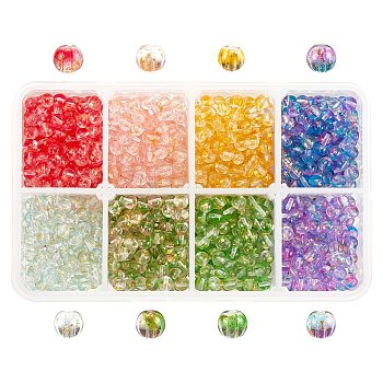 Transparent Spray Painted Glass Beads, with Golden Foil, Round, Mixed Color, 4~5mm, Hole: 0.9~1.2mm, 8 colors, about 250pcs/color, 2000pcs/box