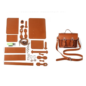 DIY PU Imitation Leather Purse Making Sets, Knitting Crochet Shoulder Bags Kit for Beginners, Includ Magnetic Snap Finding and Scissor, Chocolate, 19.5x18.5x9cm