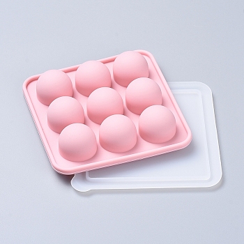 Food Grade DIY Silicone Molds, Fondant Molds, with Plastic Lid, Baking Molds, Chocolate, Candy, Biscuits, UV Resin & Epoxy Resin Jewelry Making, Round Ball, Pink, 105x105x25mm