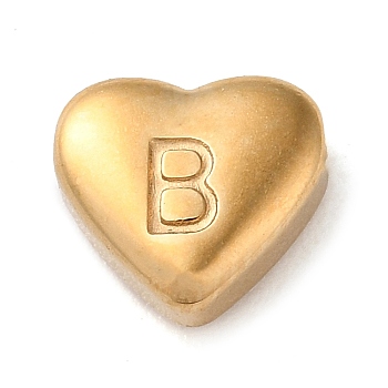 201 Stainless Steel Beads, Golden, Heart, Letter B, 7x8x3.5mm, Hole: 1.5mm