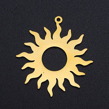 201 Stainless Steel Solar Eclipse Pendants, Laser Cut, Sun, Golden, 32.5x30x1mm, Hole: 1.4mm