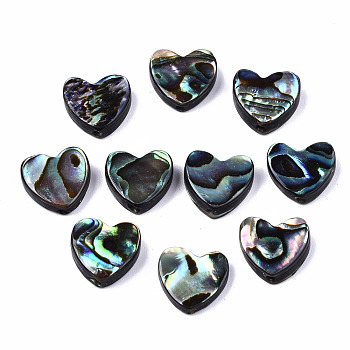 Natural Abalone Shell/Paua Shell Beads, Heart, Colorful, 10x10.5x3.5mm, Hole: 1mm