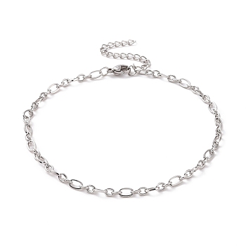 304 Stainless Steel Figaro Chain Bracelet for Men Women, Stainless Steel Color, 9-3/8 inch(23.9cm)