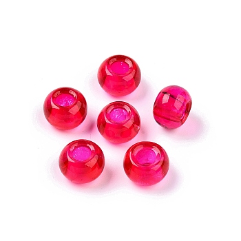 Baking Paint Transparent Glass European Beads, Large Hole Beads, Rondelle, Fuchsia, 13.5~14x9.5~10mm, Hole: 5.5~6.5mm