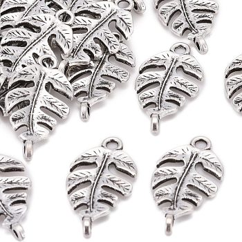 Tibetan Style Alloy Links connectors, Lead Free & Nickel Free, Leaf, Antique Silver, 27x14x4mm, Hole: 2.5mm