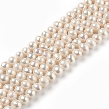 Natural Cultured Freshwater Pearl Beads Strands, Round, Bisque, 6~7x6.5~8mm, Hole: 0.6mm, about 54pcs/strand, 13.98 inch(35.5cm)