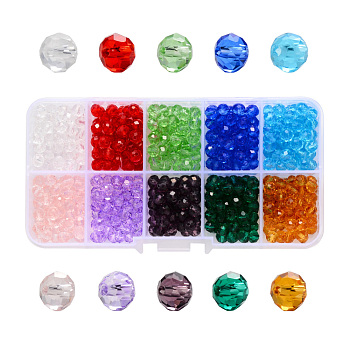 Transparent Glass Beads, Faceted, Rondelle, Mixed Color, 6x5mm, Hole: 1.2mm, about 500pcs/box