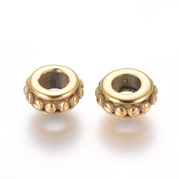 304 Stainless Steel Spacer Beads, Ion Plating (IP), Ring, Golden, 6.5x3mm, Hole: 3mm