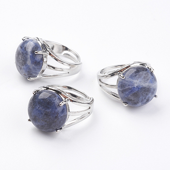 Adjustable Natural Sodalite Finger Rings, with Brass Findings, US Size 7 1/4(17.5mm)
