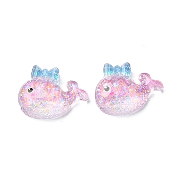 Transparent Epoxy Resin Decoden Cabochons, with Paillettes, Fish with Bowknot, 19x25.5x8mm