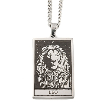 Non-Tarnish 304 Stainless Steel Tarot Pendant Necklaces, Cable Chain Necklaces, Leo, 23.23~24.21 inch(59~61.5cm)